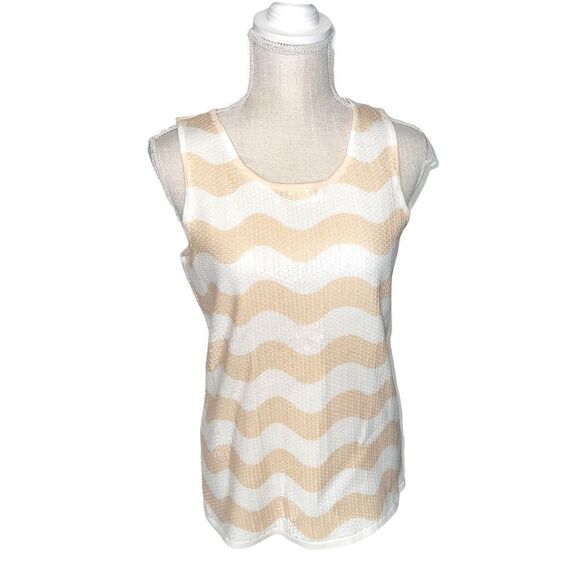 J. McLaughlin Tan Ivory Striped Stretch Georgica Sequin Top - Picture 1 of 13